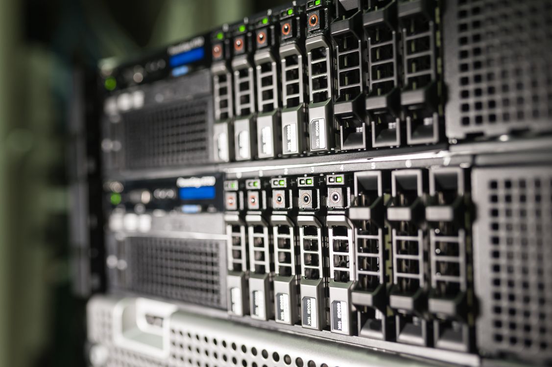 Server rack in modern data center for business backup and disaster recovery